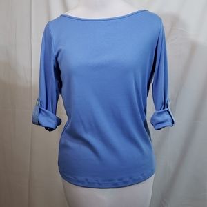 EUC Lauren Ralph Lauren Blue Boat Neck Top Medium